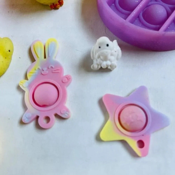 Assorted Rubber Kids Toy Bright Color Pink Yellow Chick Star Bunny Rabbit Moon - Picture 12 of 14